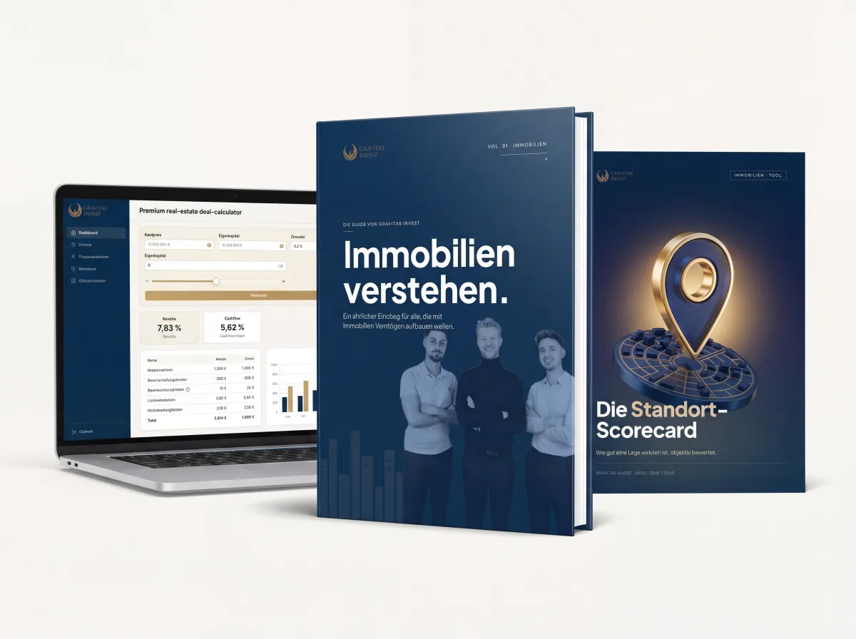 Gravitas Immobilien-Paket: Hauptguide Immobilien verstehen, Deal-Rechner-Software und Standort-Scorecard